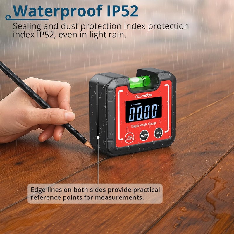 ALLmeter Store Digital Angle Finder Magnetic ±0.1° Accuracy - Professional Woodworking Table Saw Inclinometer with IP52 Protection & Bubble Level - Image 5